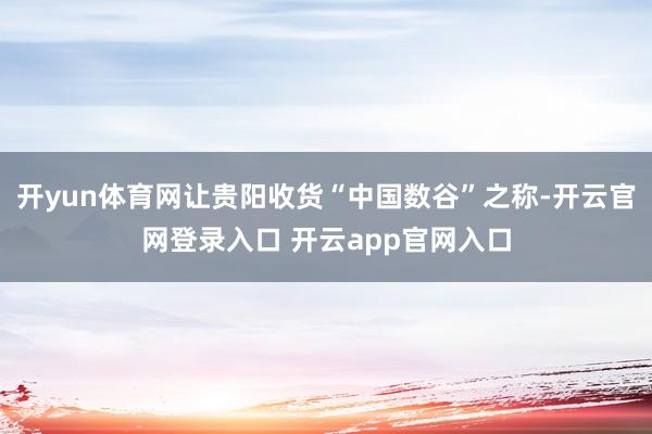 开yun体育网让贵阳收货“中国数谷”之称-开云官网登录入口 开云app官网入口